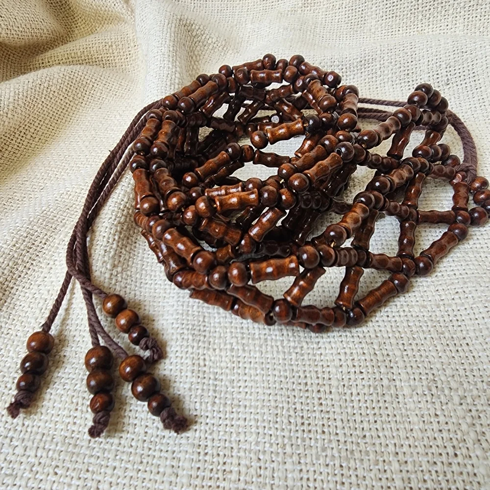 Handmade Bali Beaded Wood Ethnic Boho Tassel Belt Beads Cotton Fringe